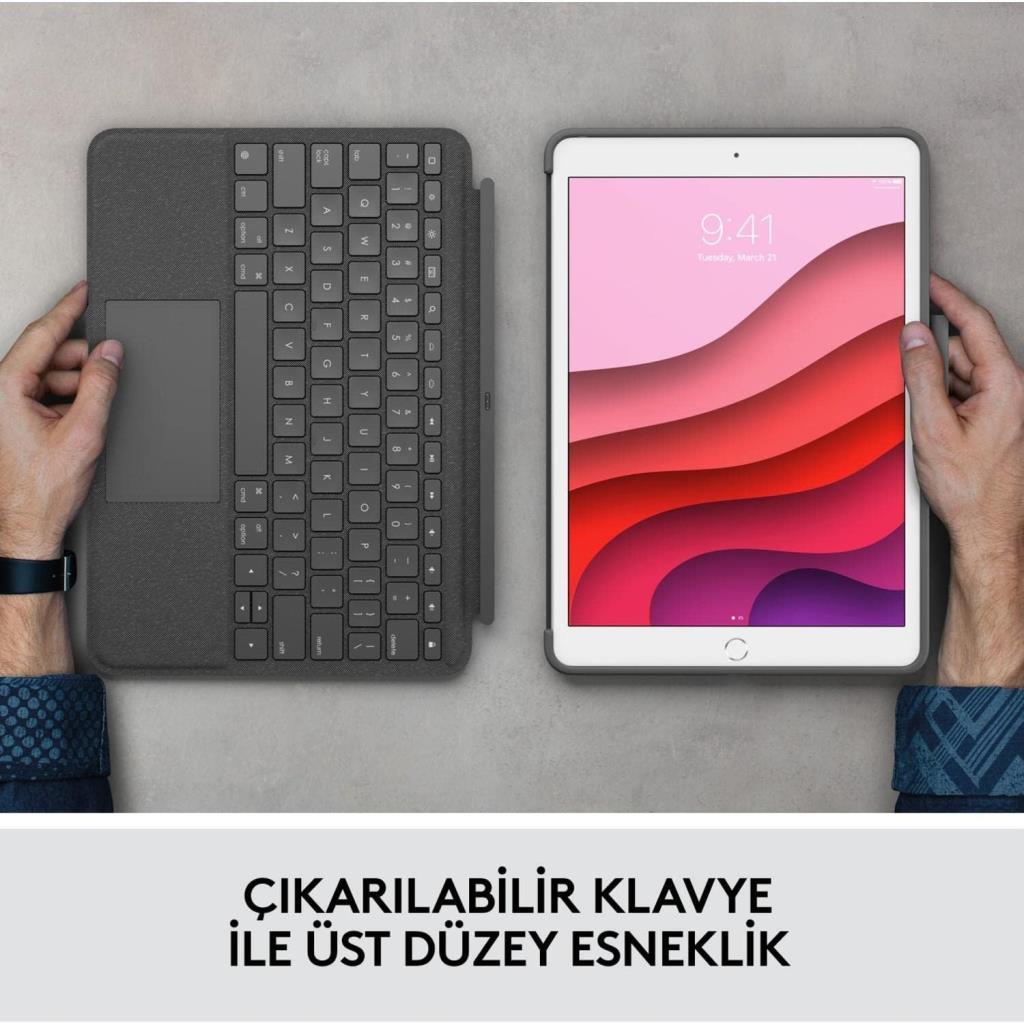 LOGITECH COMBO TOUCH DOKUNMATİK PANELLİ KLAVYELİ KILIF GRİ IPAD PRO 12.9 INC 5. GEN. 920-010186