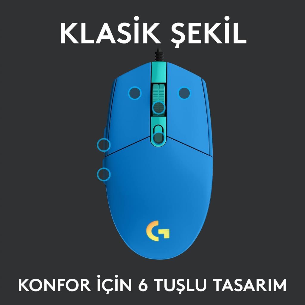 Logitech G G102 Kablolu Oyuncu Mouse, LIGHTSYNC RGB Mavi