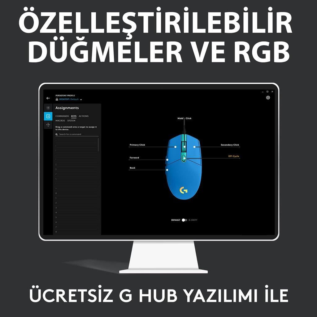 Logitech G102 910-005801 Mavi Lightsync Optik Kablolu Oyuncu Mouse Teşhir