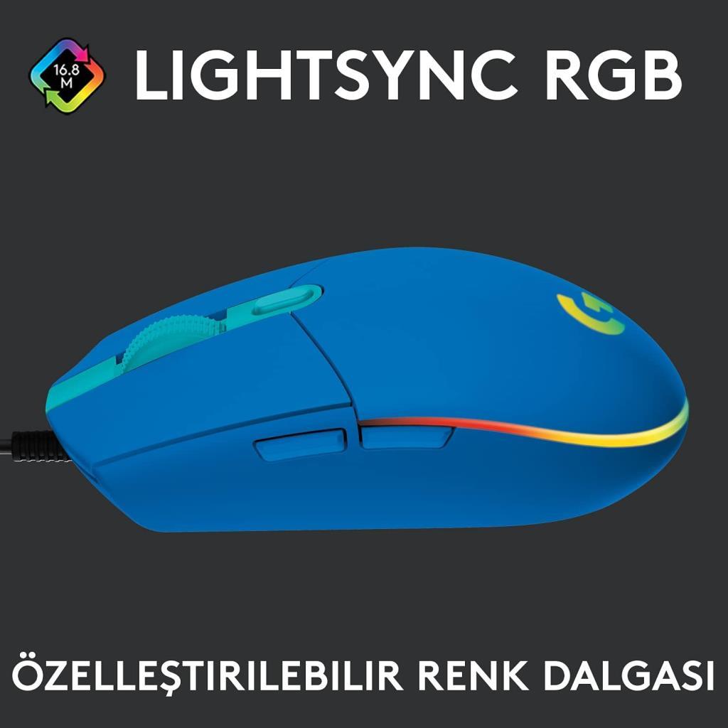 Logitech G102 910-005801 Mavi Lightsync Optik Kablolu Oyuncu Mouse Teşhir