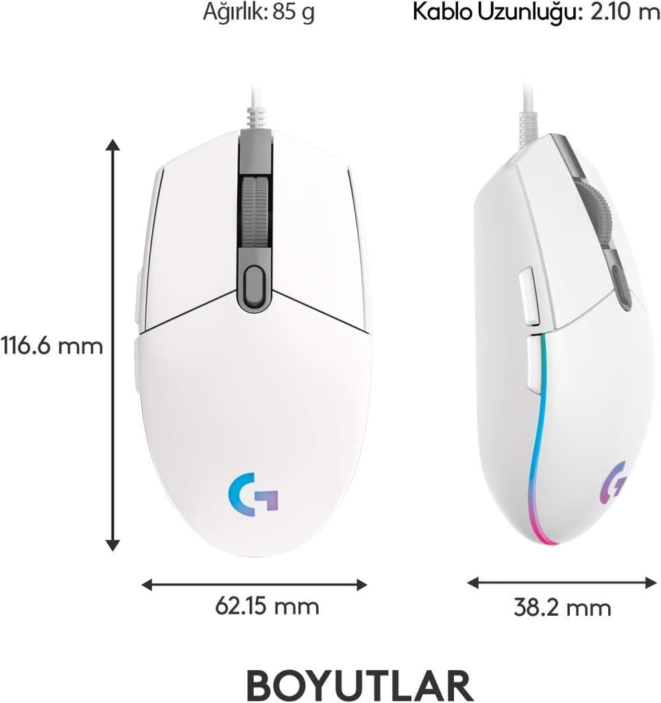 Logitech G102 910-005824 Beyaz Lightsync Optik Kablolu Oyuncu Mouse - Outlet