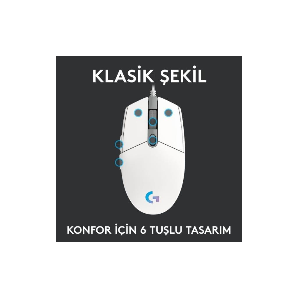 Logitech G102 910-005824 Beyaz Lightsync Optik Kablolu Oyuncu Mouse Teşhir