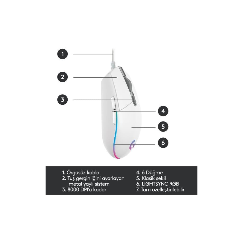 Logitech G102 910-005824 Beyaz Lightsync Optik Kablolu Oyuncu Mouse Teşhir