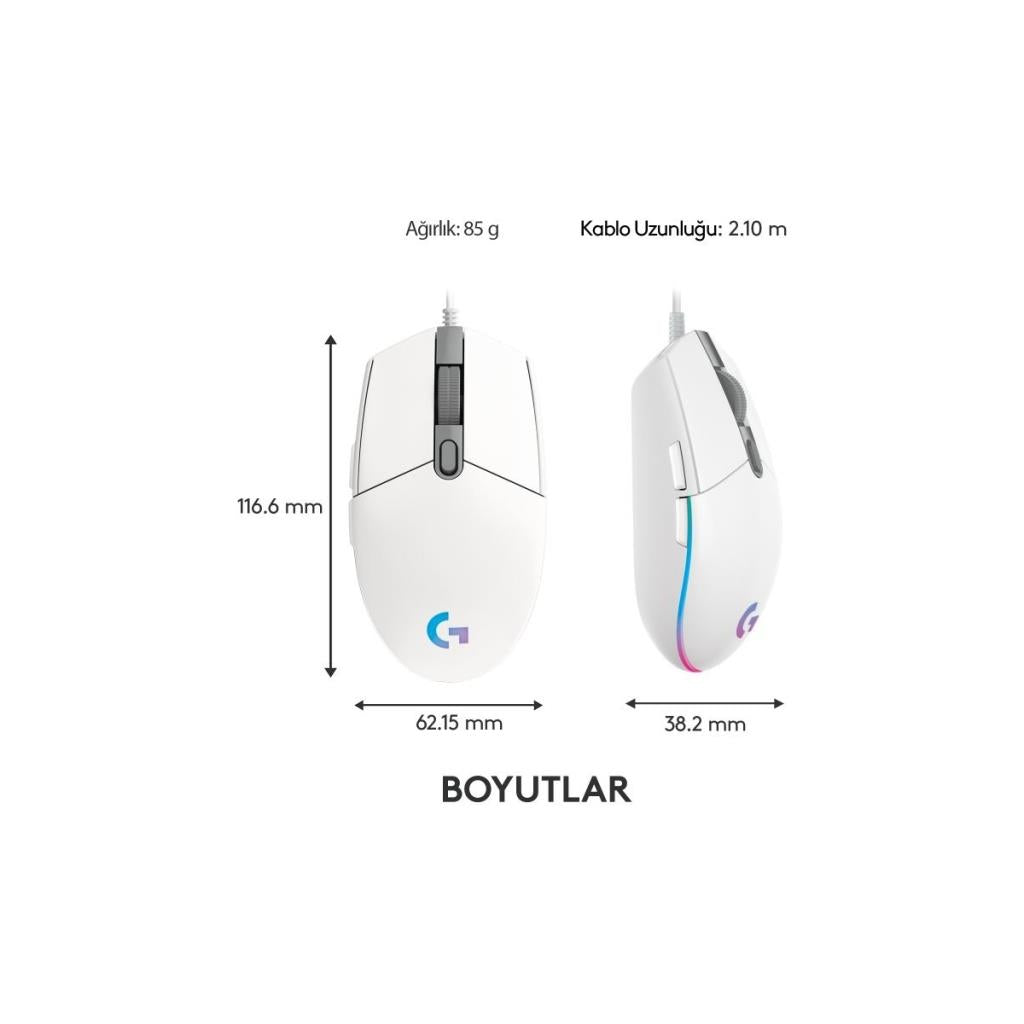 Logitech G102 910-005824 Beyaz Lightsync Optik Kablolu Oyuncu Mouse Teşhir