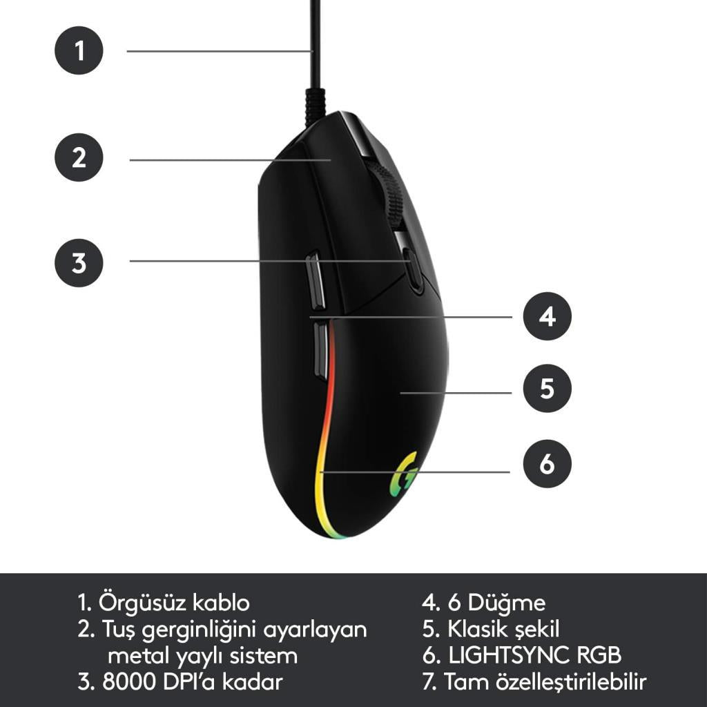 Logitech G102 910-005823 Siyah Lightsync Optik Kablolu Oyuncu Mouse Outlet