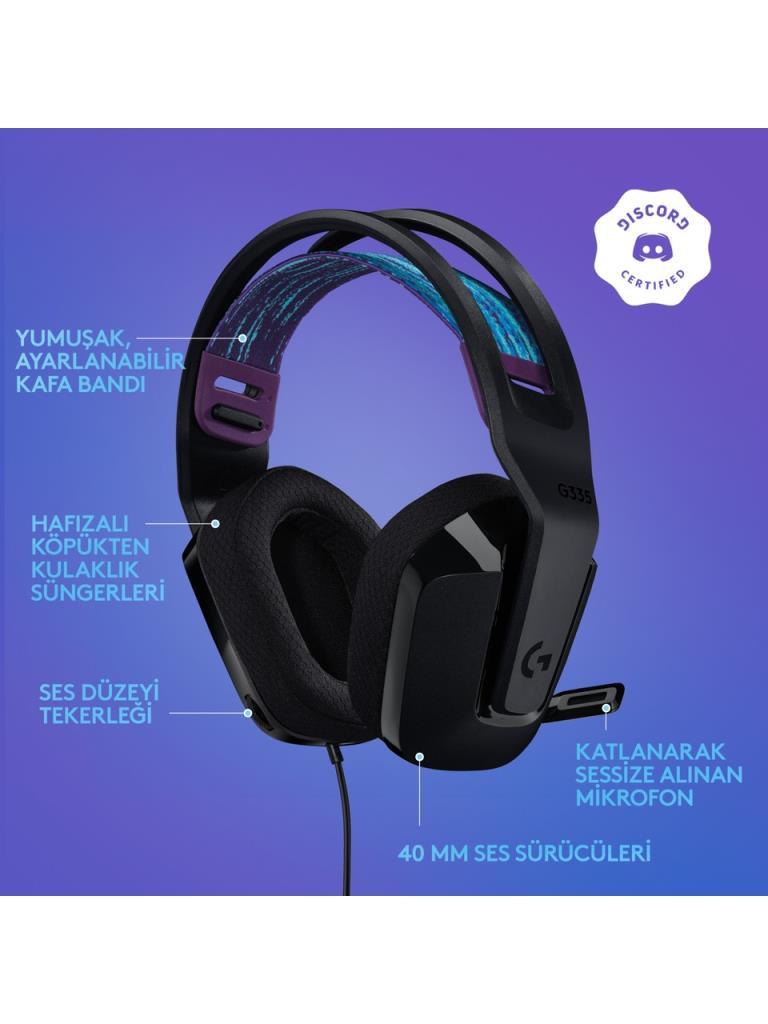 Logitech G335 Siyah Kablolu Mikrofonlu Kulak Üstü Oyuncu Kulaklığı - teşhir
