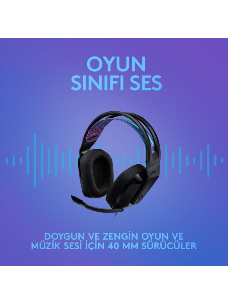 Logitech G335 Siyah Kablolu Mikrofonlu Kulak Üstü Oyuncu Kulaklığı - teşhir