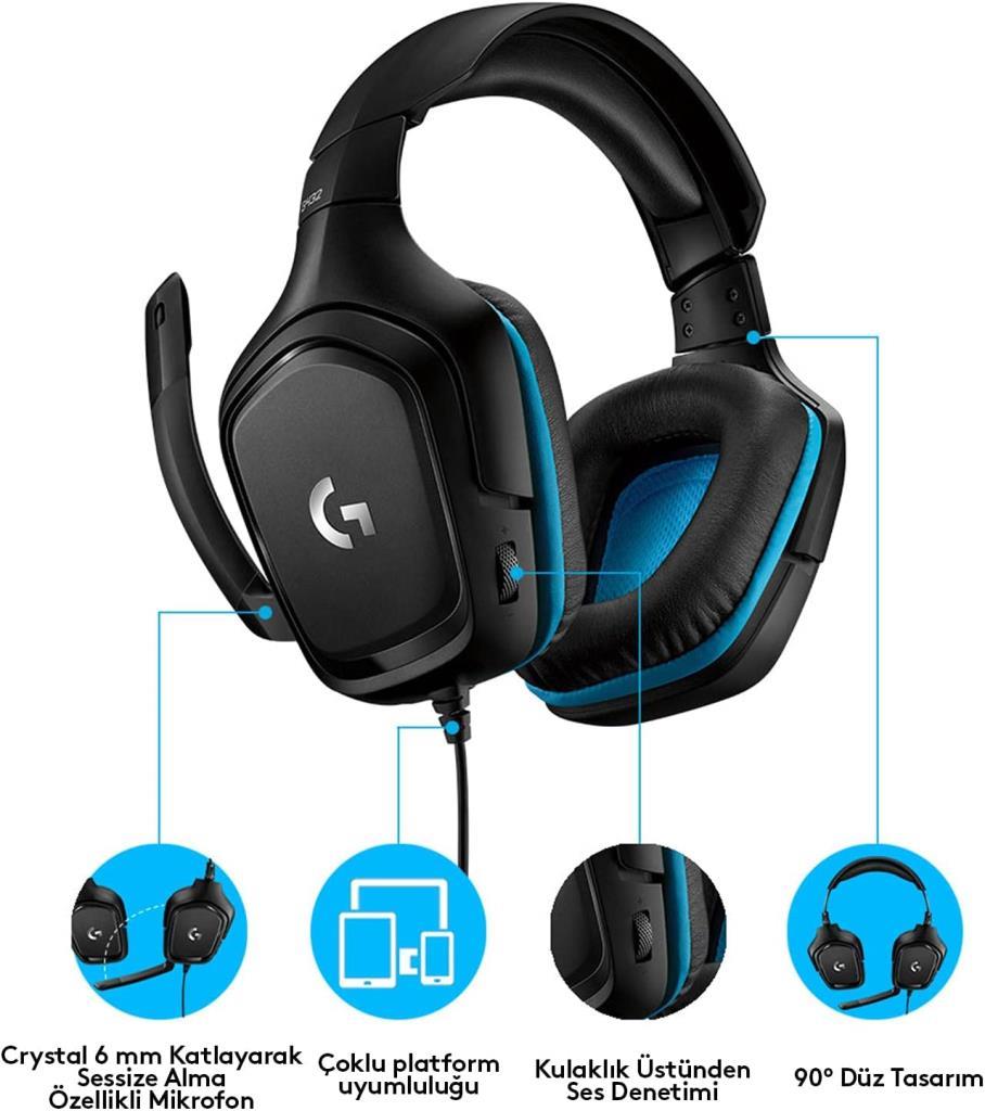 Logitech G432 7.1 981-000770 Kablolu Mikrofonlu Kulak Üstü Oyuncu Kulaklığı - Teşhir