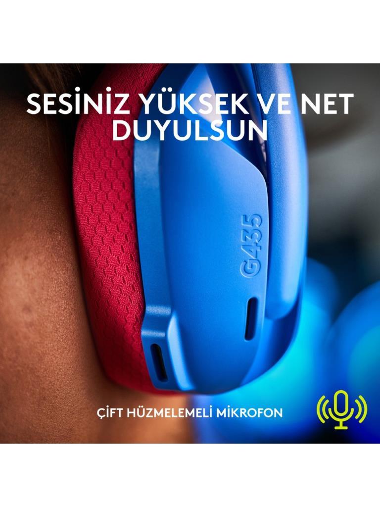 Logitech G435 Lightspeed Mavi Kablosuz Mikrofonlu Kulak Üstü Oyuncu Kulaklığı - Teşhir