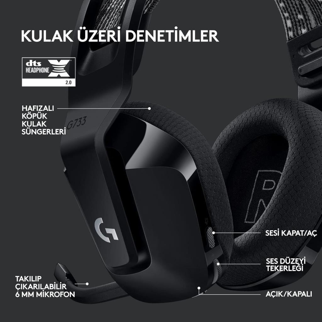 Logitech G733 7.1 981-000864 Siyah Kablosuz Mikrofonlu Kulak Üstü Oyuncu Kulaklığı Outlet