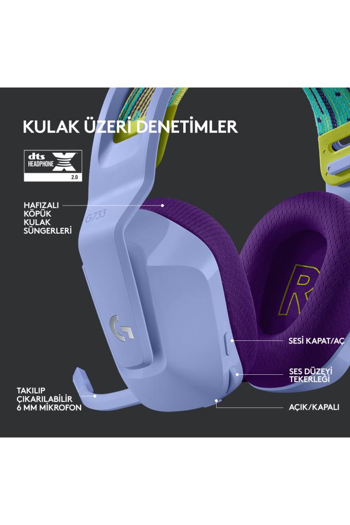 Logitech G733 Lightspeed Lila RGB 7.1 Kablosuz Kulak Üstü Oyuncu Kulaklığı Outlet