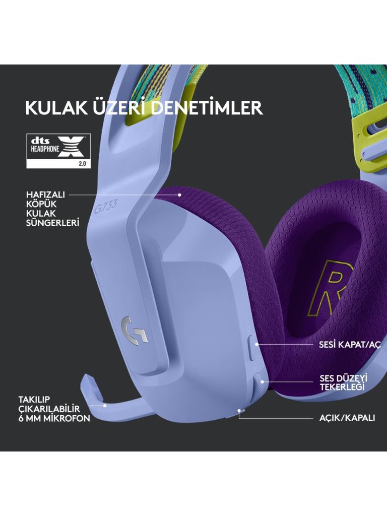 Logitech G733 Lightspeed Lila RGB 7.1 Kablosuz Kulak Üstü Oyuncu Kulaklığı Teşhir