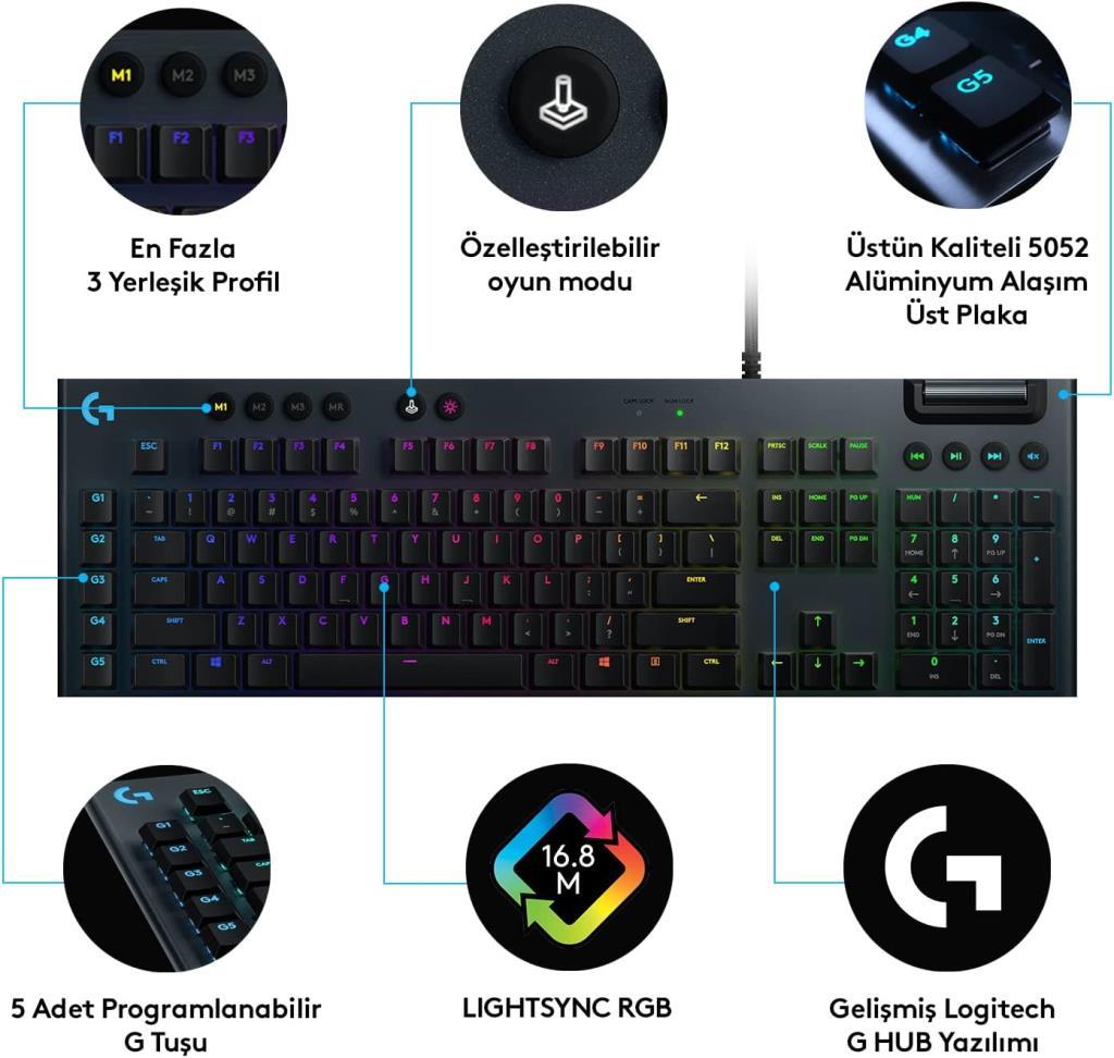 Logitech G815 Lightsync RGB Kablolu Mekanik Oyuncu Klavyesi - teşhir
