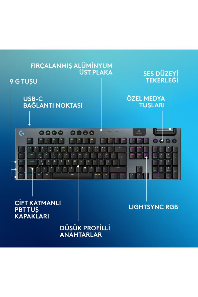 Logitech G915 X Lightspeed TKL 920-012721 Siyah RGB Tactile Switch Kablolu/Kablosuz Mekanik Oyuncu Klavyesi