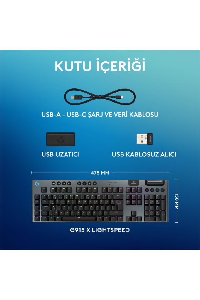 Logitech G915 X Lightspeed TKL 920-012721 Siyah RGB Tactile Switch Kablolu/Kablosuz Mekanik Oyuncu Klavyesi