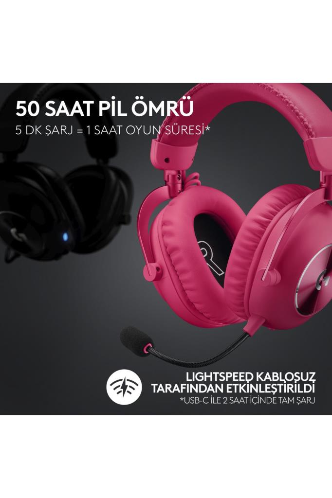 Logitech G Pro X 2 Lightspeed Pembe 7.1 Kablolu/Kablosuz Kulak Üstü Oyuncu Kulaklığı Teşhir