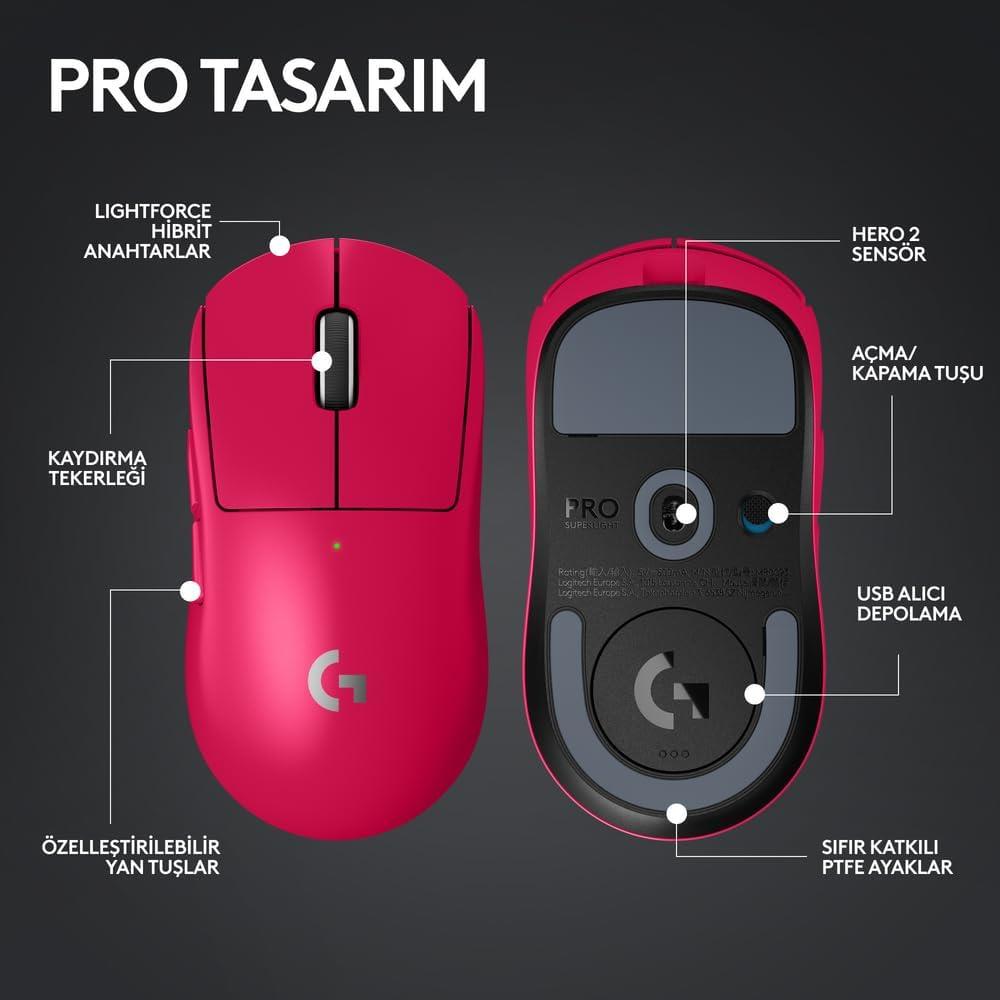 Logitech G PRO X Superlight 2 910-006798 Pembe Lightspeed Hero Şarjlı Optik Kablosuz Oyuncu Mouse - Teşhir