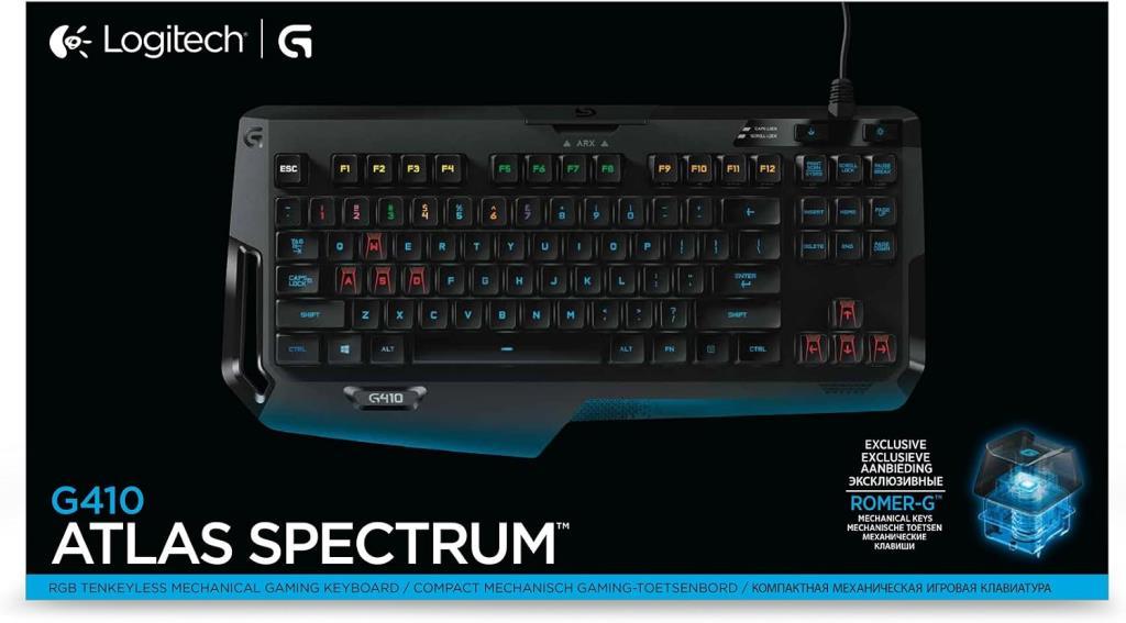 Menashop G 410 Atlas Spectrum Oyun Klavyesi Logitech G410 Oyun Klavyesi - Düzen: Qwerty (Rusça/birleşik Krallık) - Outlet