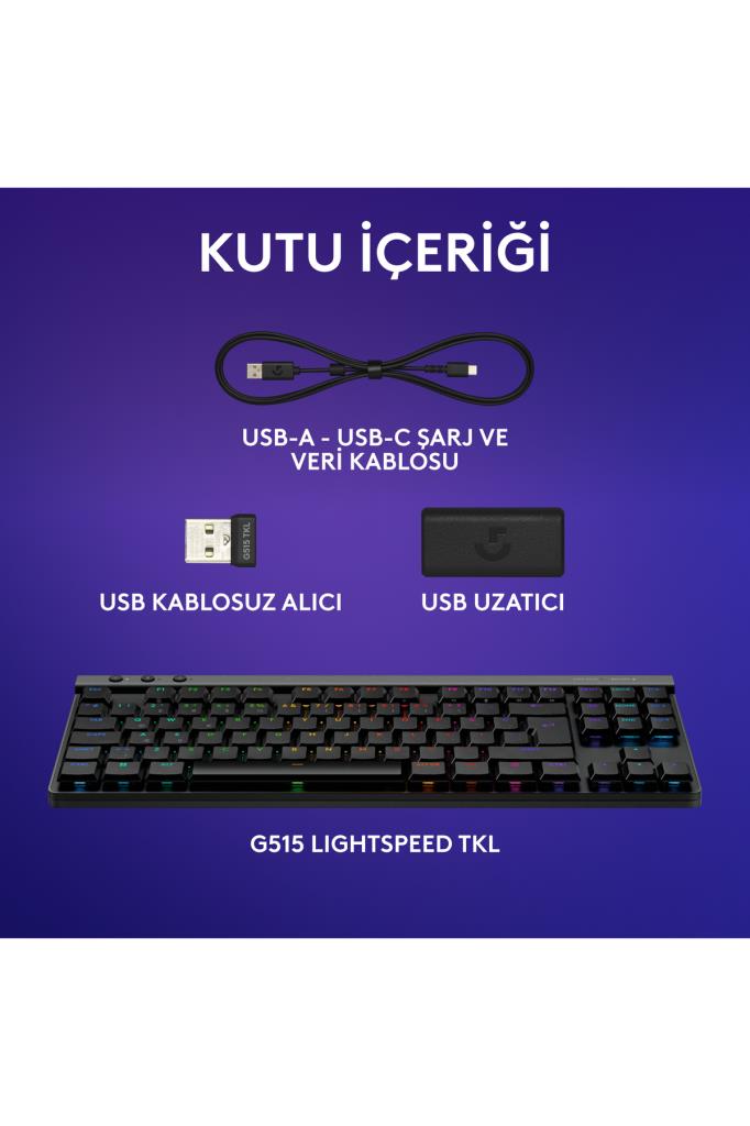 Logitech G515 Lightspeed TKL 920-012538 Black RGB Tactile Switch Wired/Wireless Mechanical Gaming Keyboard