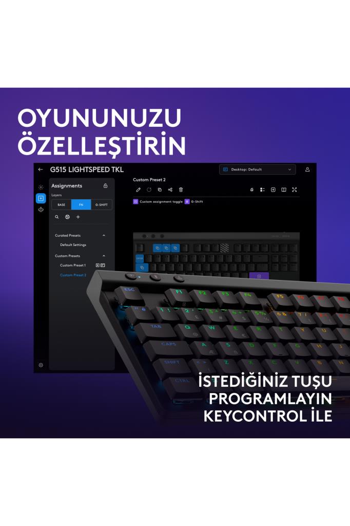 Logitech G515 Lightspeed TKL 920-012538 Siyah RGB Tactile Switch Kablolu/Kablosuz Mekanik Oyuncu Klavyesi Teşhir