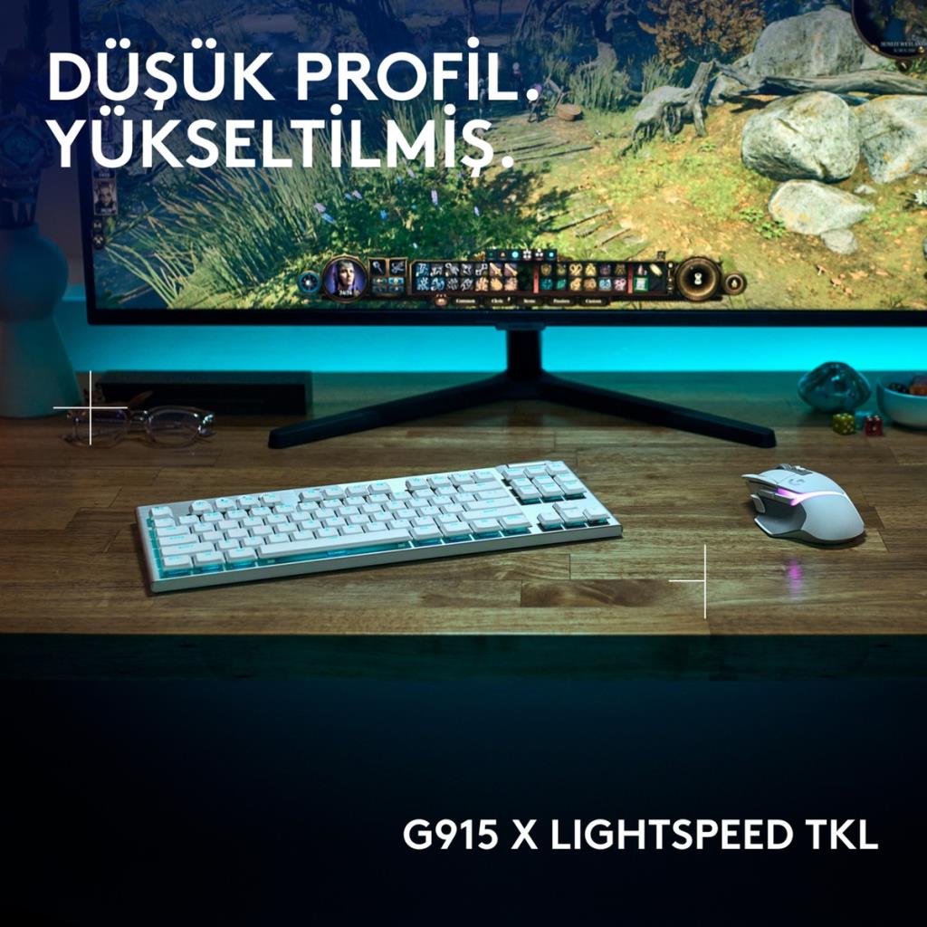 Logitech G915 X Lightspeed TKL 920-012737 Beyaz RGB Tactile Switch Kablolu/Kablosuz Mekanik Oyuncu Klavyesi Teşhir