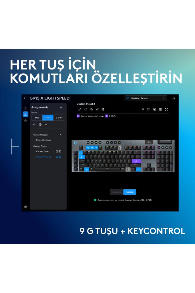 Logitech G915 X Lightspeed 920-012676 RGB Tactile Switch Kablolu/Kablosuz Mekanik Oyuncu Klavyesi - OUTLET