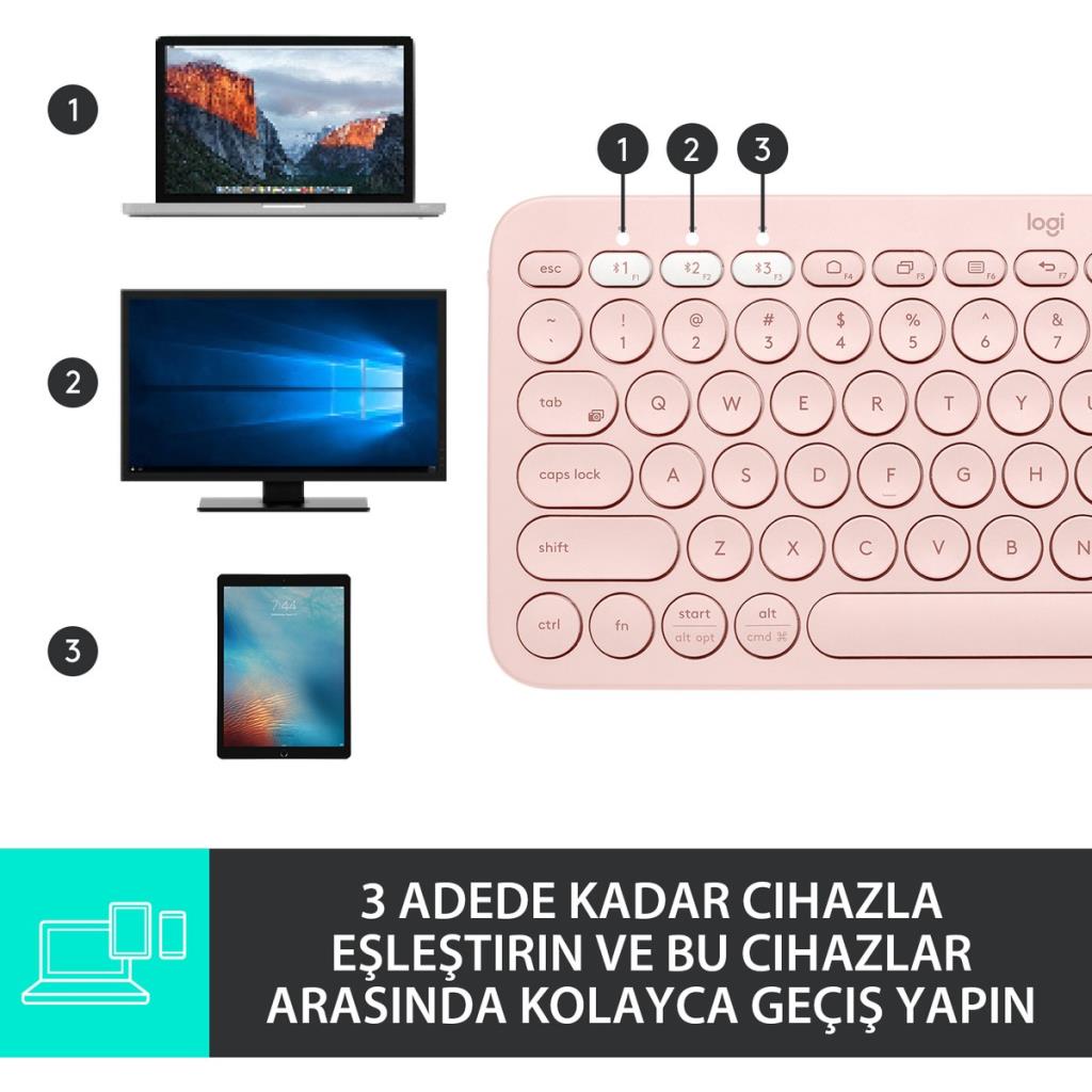 Logitech K380 920-010067 Pembe TKL Q Kablosuz Klavye