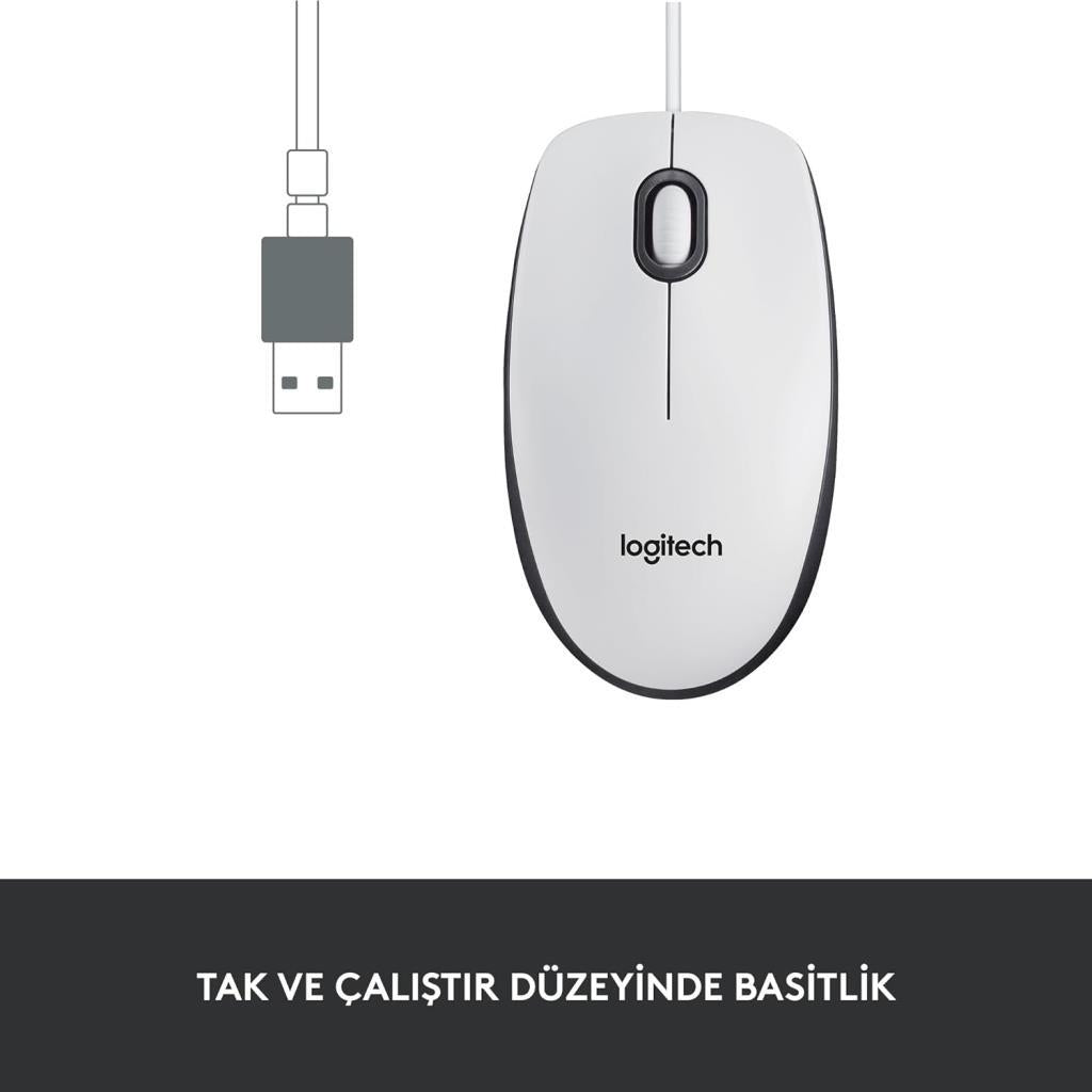 Logitech M100 910-006764 Beyaz Optik Kablolu Mouse - Teşhir