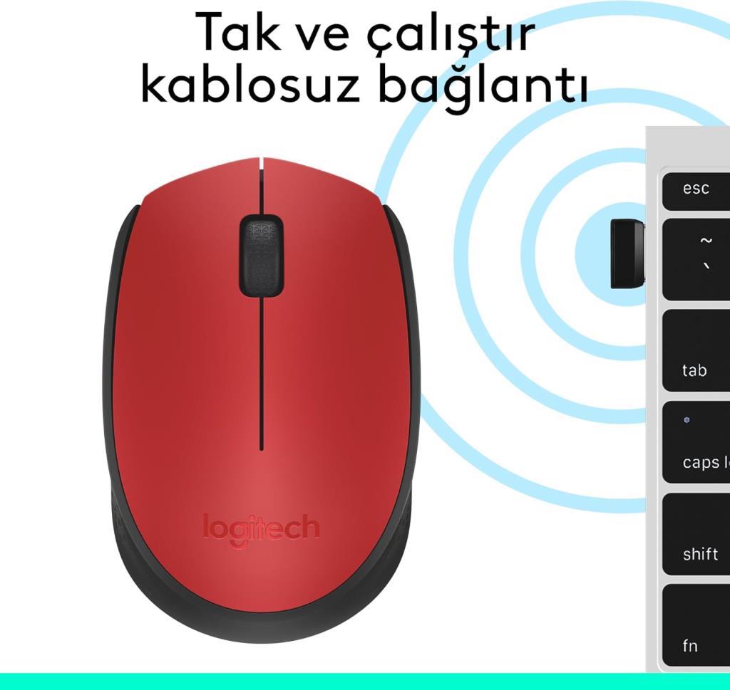 Logitech M171 910-004641 Kırmızı Optik Kablosuz Mouse Teşhir