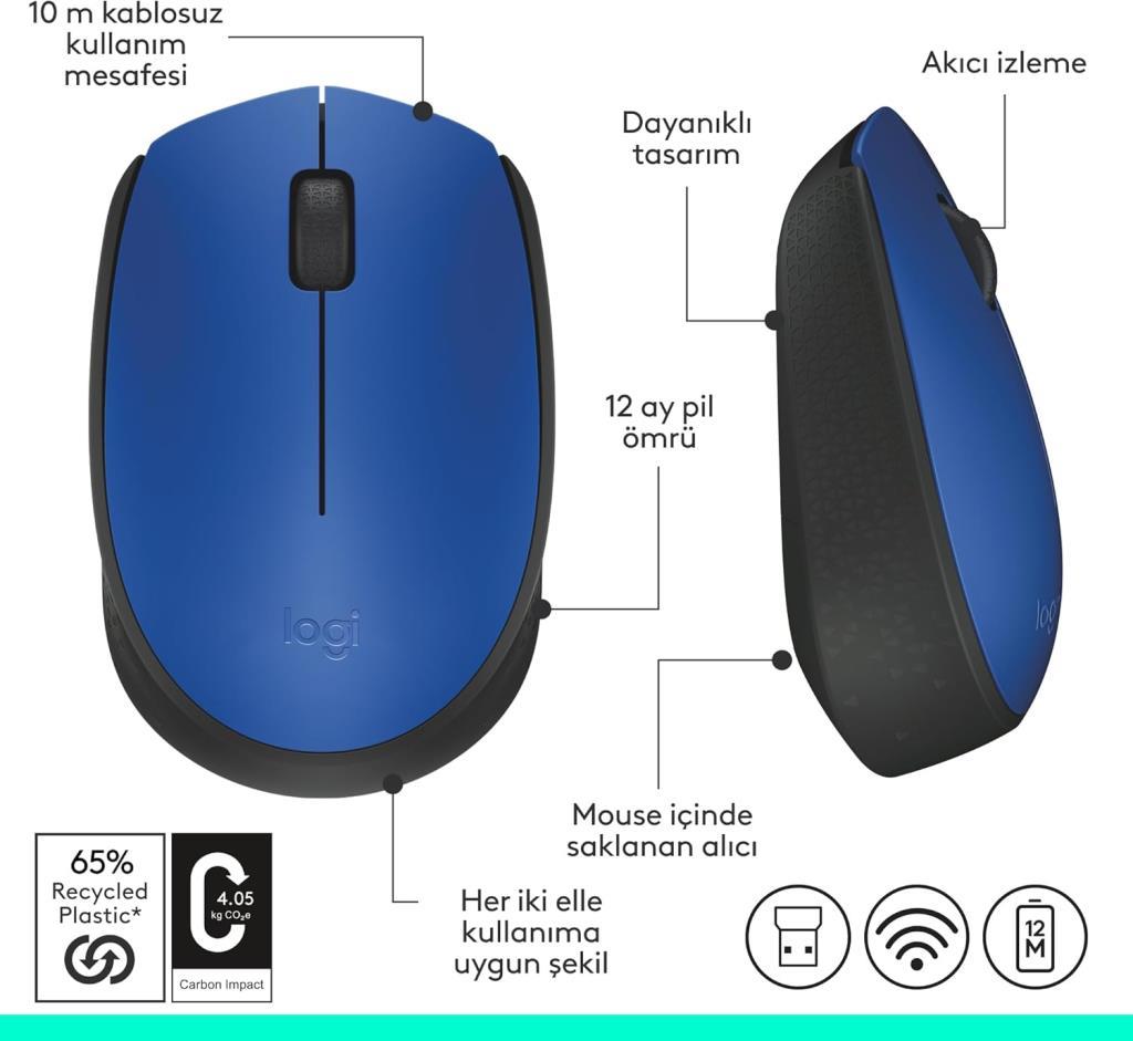 Logitech M171 910-004640 Mavi Optik Kablosuz Mouse Teşhir