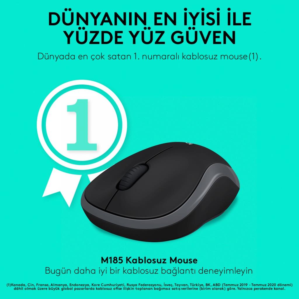 Logitech M185 Kablosuz Mouse, PC, Mac, Dizüstü Bilgisayar