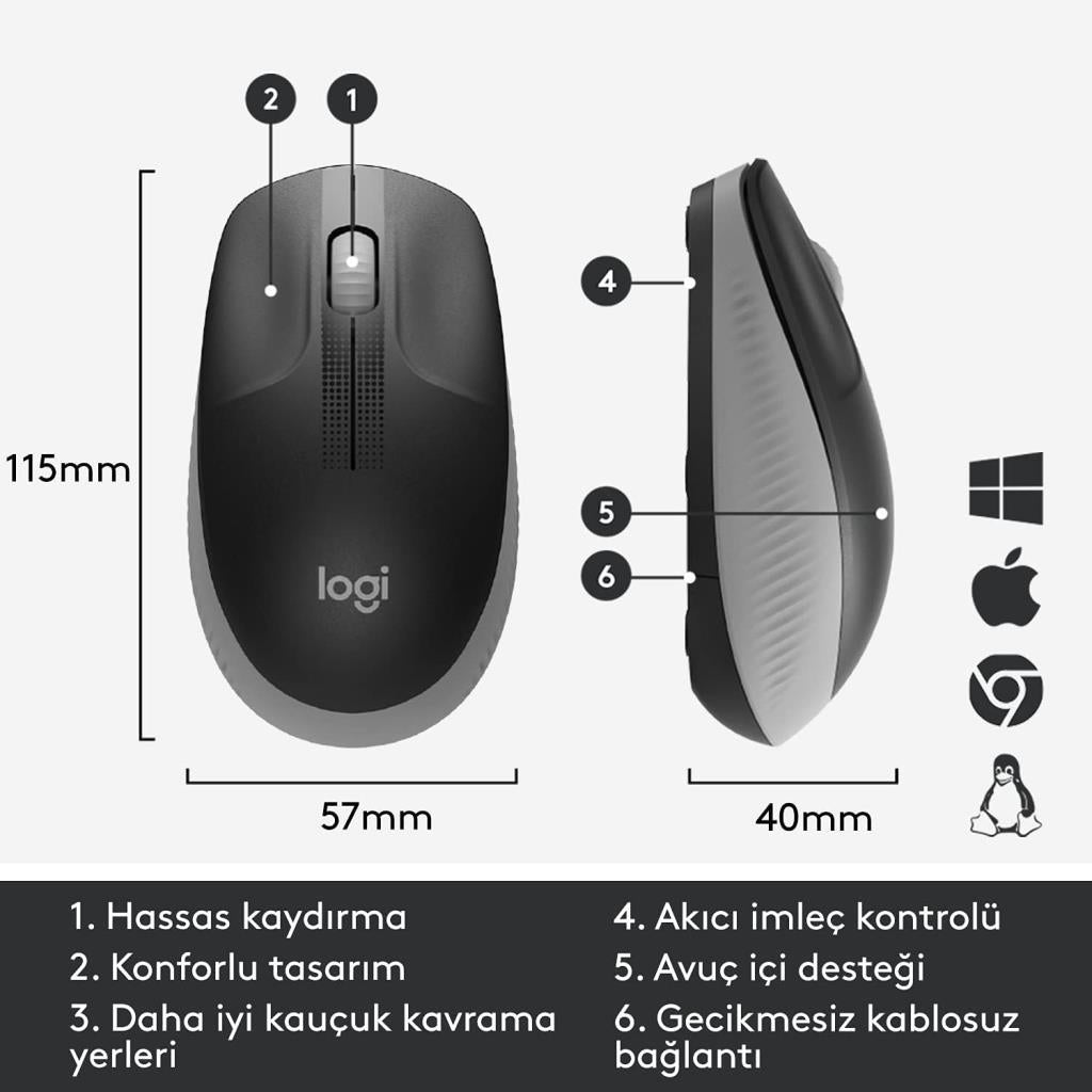 Logitech M191 910-005922 Gri Optik Kablosuz Mouse - outlet