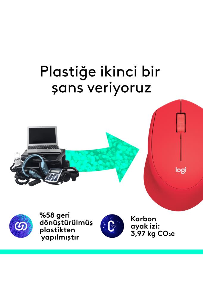 Logitech M330 Silent Plus 910-004911 Kırmızı Sessiz Optik Kablosuz Mouse Teşhir