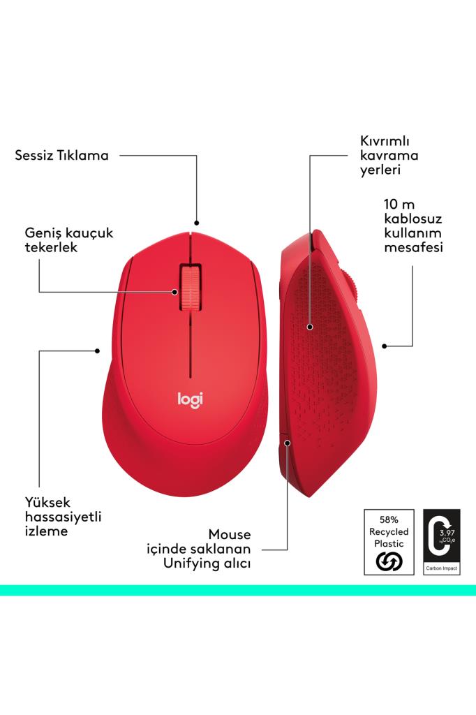 Logitech M330 Silent Plus 910-004911 Kırmızı Sessiz Optik Kablosuz Mouse Teşhir