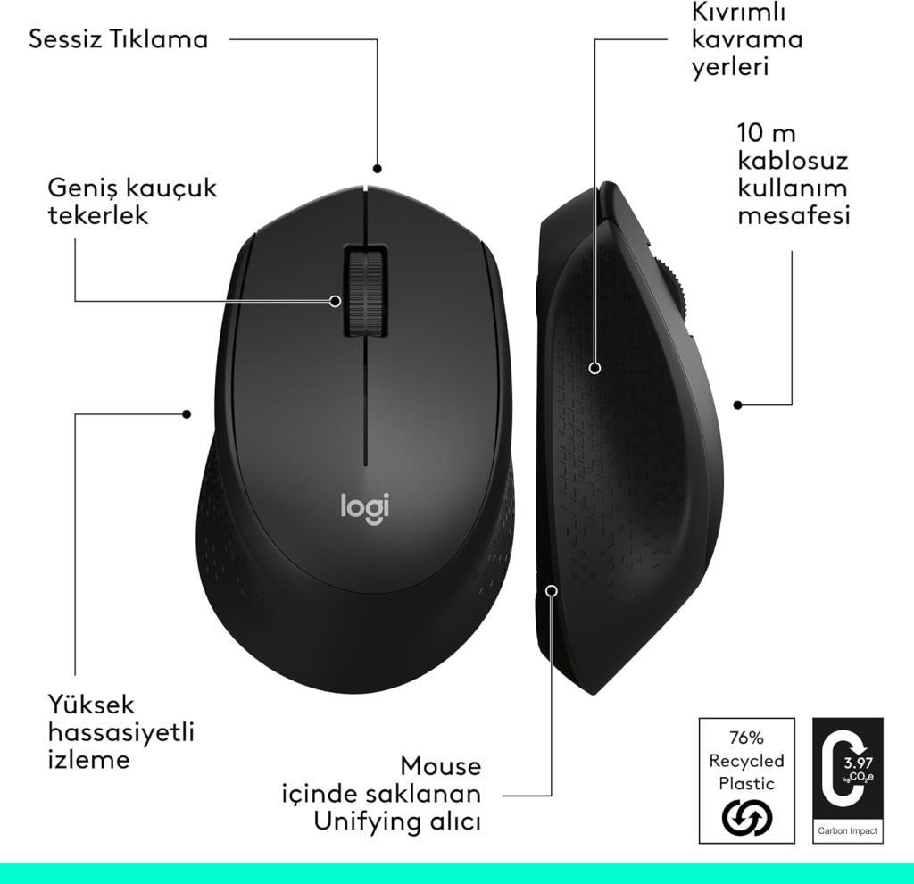 Logitech M330 Silent Plus 910-004909 Siyah Sessiz Optik Kablosuz Mouse- TEŞHİR