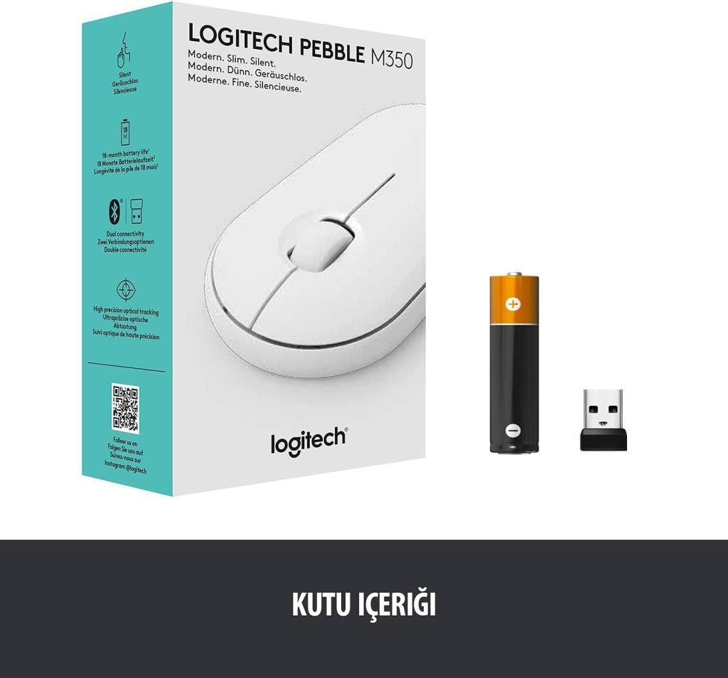 Logitech Pebble M350 910-005716 Beyaz Sessiz Optik Kablosuz Mouse - outlet