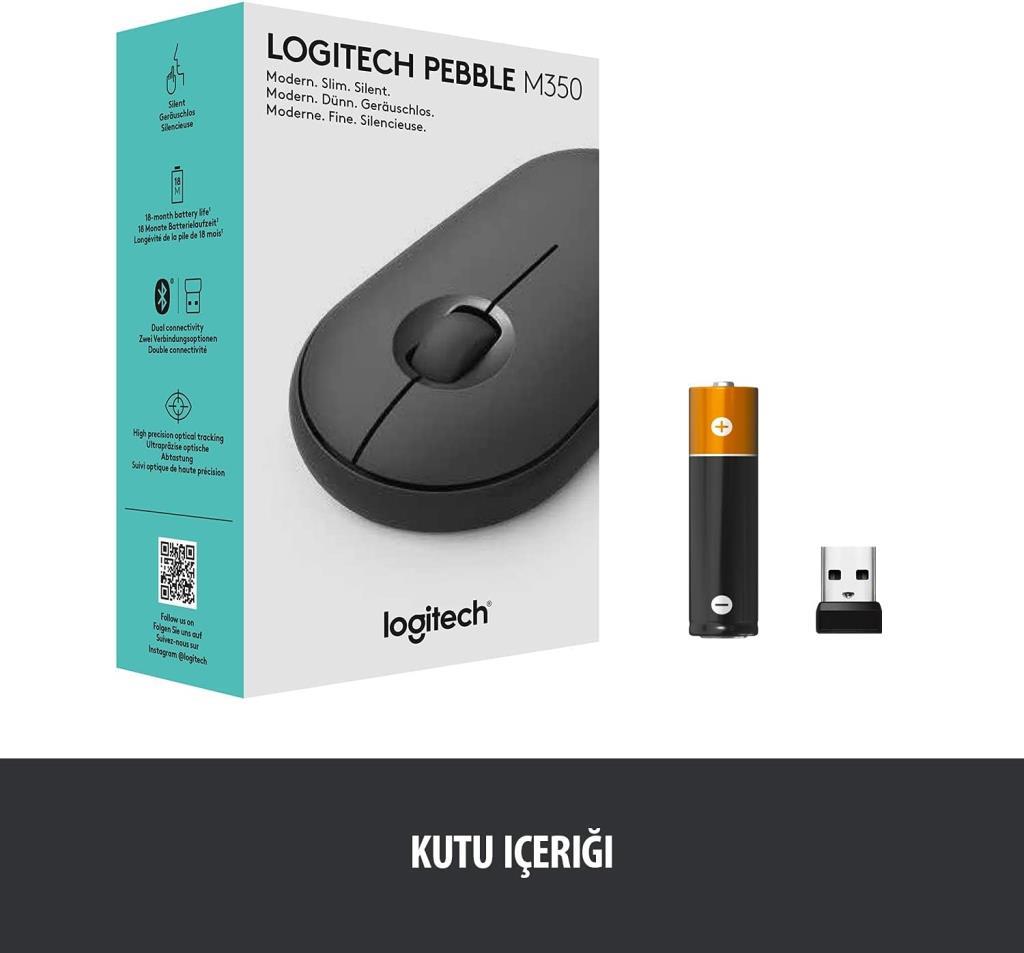 Logitech Pebble M350 910-005718 Siyah Sessiz Optik Kablosuz Mouse-TEŞHİR