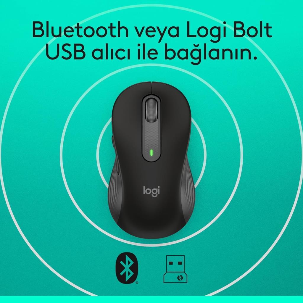Logitech M650 Signature 910-006236 Siyah Sessiz Büyük Boy Sağ El Optik Kablosuz Mouse Teşhir