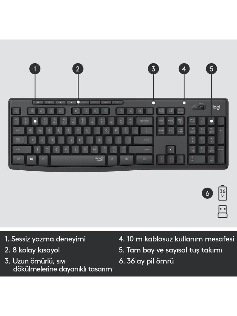 Logitech MK295 Silent Kablosuz Klavye Mouse Seti - Teşhir