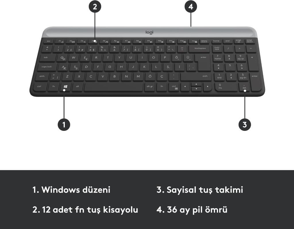 Logitech MK470 Siyah Kablosuz Klavye Mouse Seti Outlet