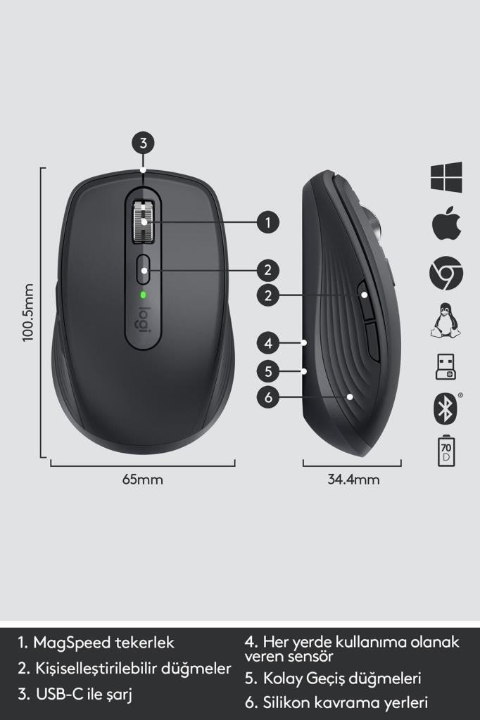 Logitech MX Anywhere 3 910-005988 Siyah Şarjlı Lazer Kablosuz Mouse Outlet
