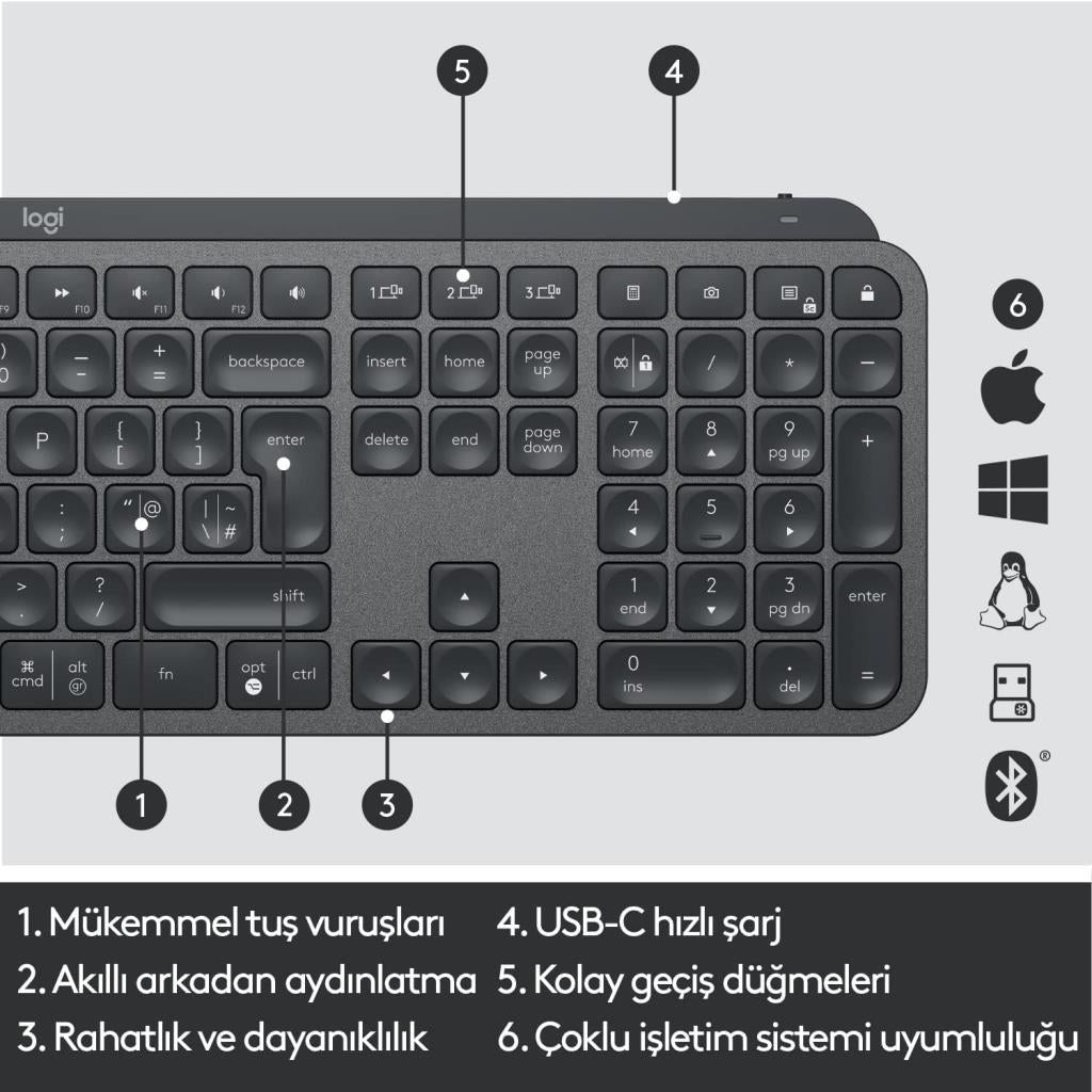 Logitech MX Keys S Türkçe Q Kablosuz Klavye Teşhir