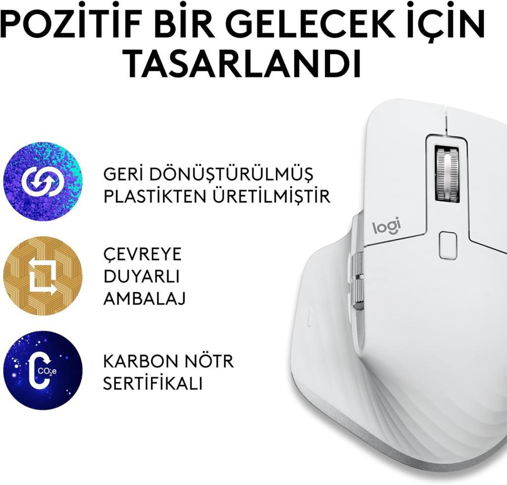 Logitech Mx Master 3S Bluetooth Lazer Mouse Açık Gri Teşhir