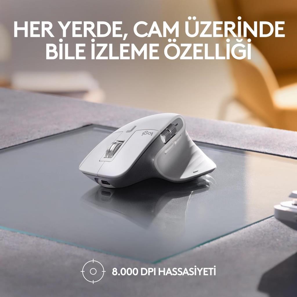 Logitech Mx Master 3S Bluetooth Lazer Mouse Açık Gri Teşhir