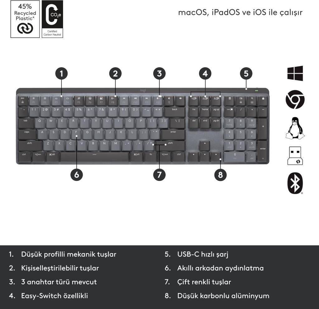 Logitech Mx Mechanical 920-010757 Kablosuz Mekanik Klavye - Outlet