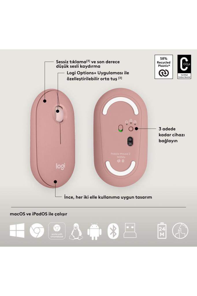 Logitech Pebble 2 Combo 920-012247 Pembe TKL Kablosuz Klavye Mouse Seti - TEŞHİR