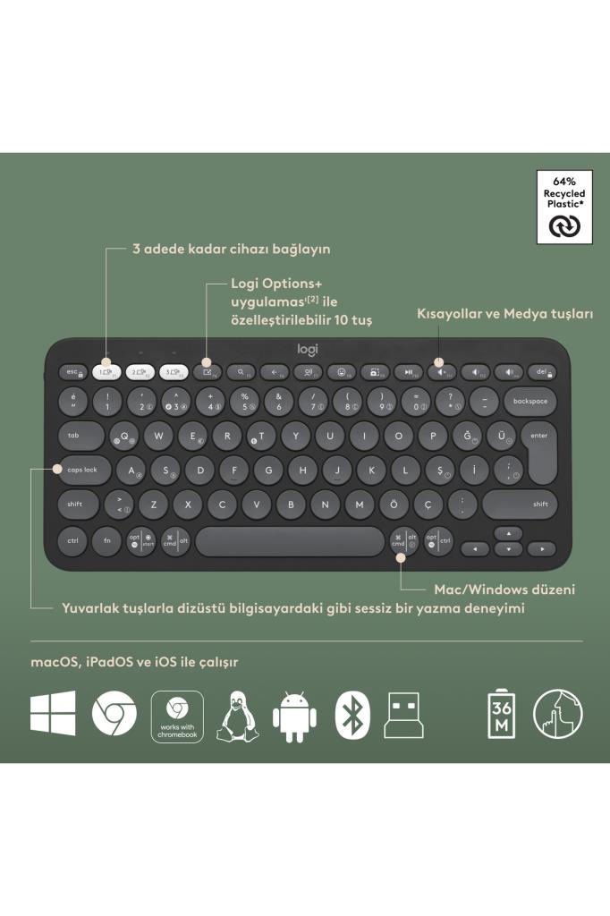 Logitech Pebble 2 Combo 920-012245 Siyah TKL Kablosuz Klavye Mouse Seti Outlet