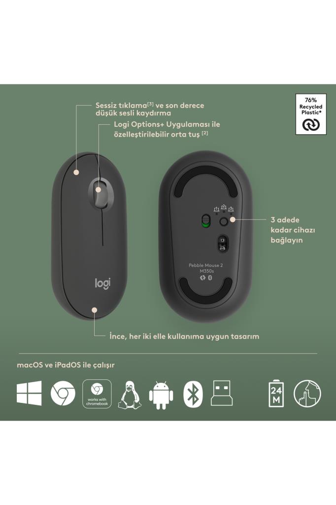 Logitech Pebble 2 Combo 920-012245 Siyah TKL Kablosuz Klavye Mouse Seti Outlet