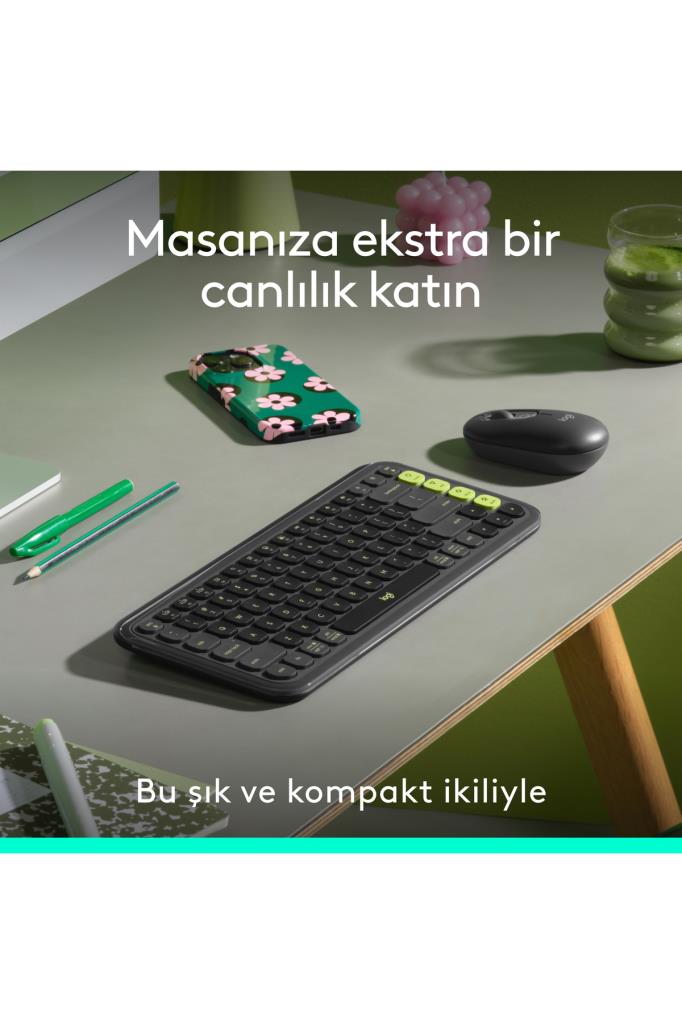 Logitech Pop Icon Combo 920-013075 مجموعة ماوس لوحة مفاتيح لاسلكية رمادية (عرض)