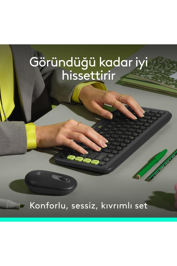 Logitech Pop Icon Combo 920-013075 مجموعة ماوس لوحة مفاتيح لاسلكية رمادية (عرض)